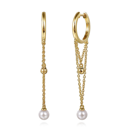 14K Yellow Gold Bujukan and Pearl Huggie Drop Earrings — Gabriel & Co. EG15164Y4JPL