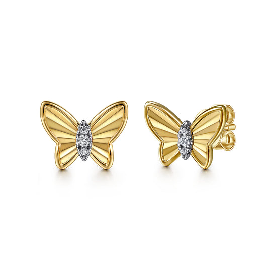 14K Yellow Gold Diamond Butterfly Stud Earrings — Gabriel & Co. EG15168Y45JJ