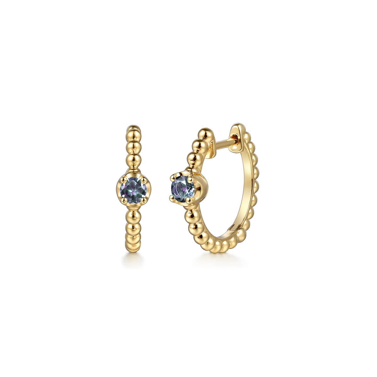 14K Yellow Gold Bujukan Manmade Alexandrite 15mm Huggie Earrings — Gabriel & Co. EG15184Y4J25