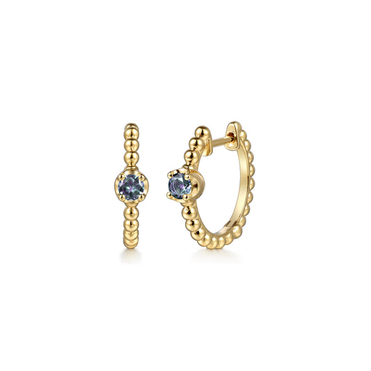 14K Yellow Gold Bujukan Manmade Alexandrite 15mm Huggie Earrings — Gabriel & Co. EG15184Y4J25