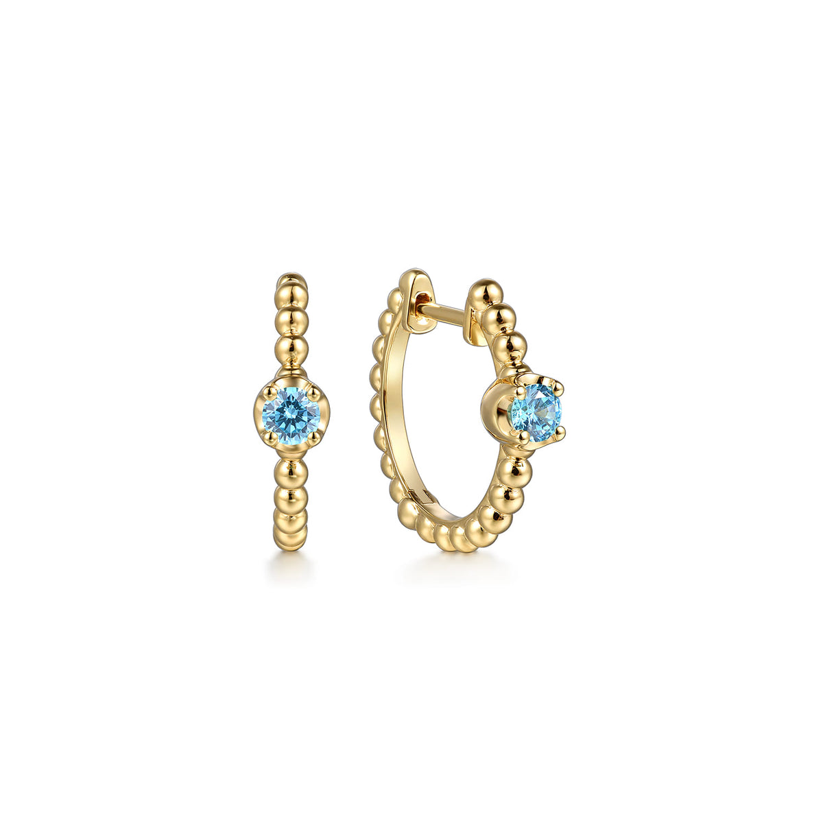 14K Yellow Gold Bujukan Blue Topaz 15mm Huggie Earrings — Gabriel & Co. EG15184Y4JBT