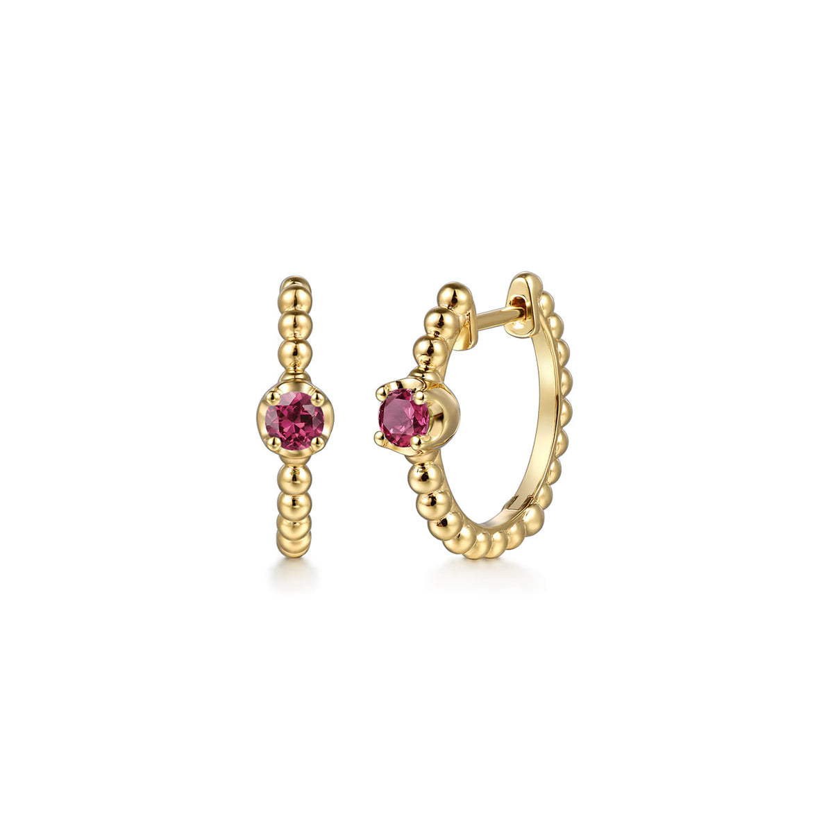 14K Yellow Gold Bujukan Pink Tourmaline 15mm Huggie Earrings — Gabriel & Co. EG15184Y4JPT