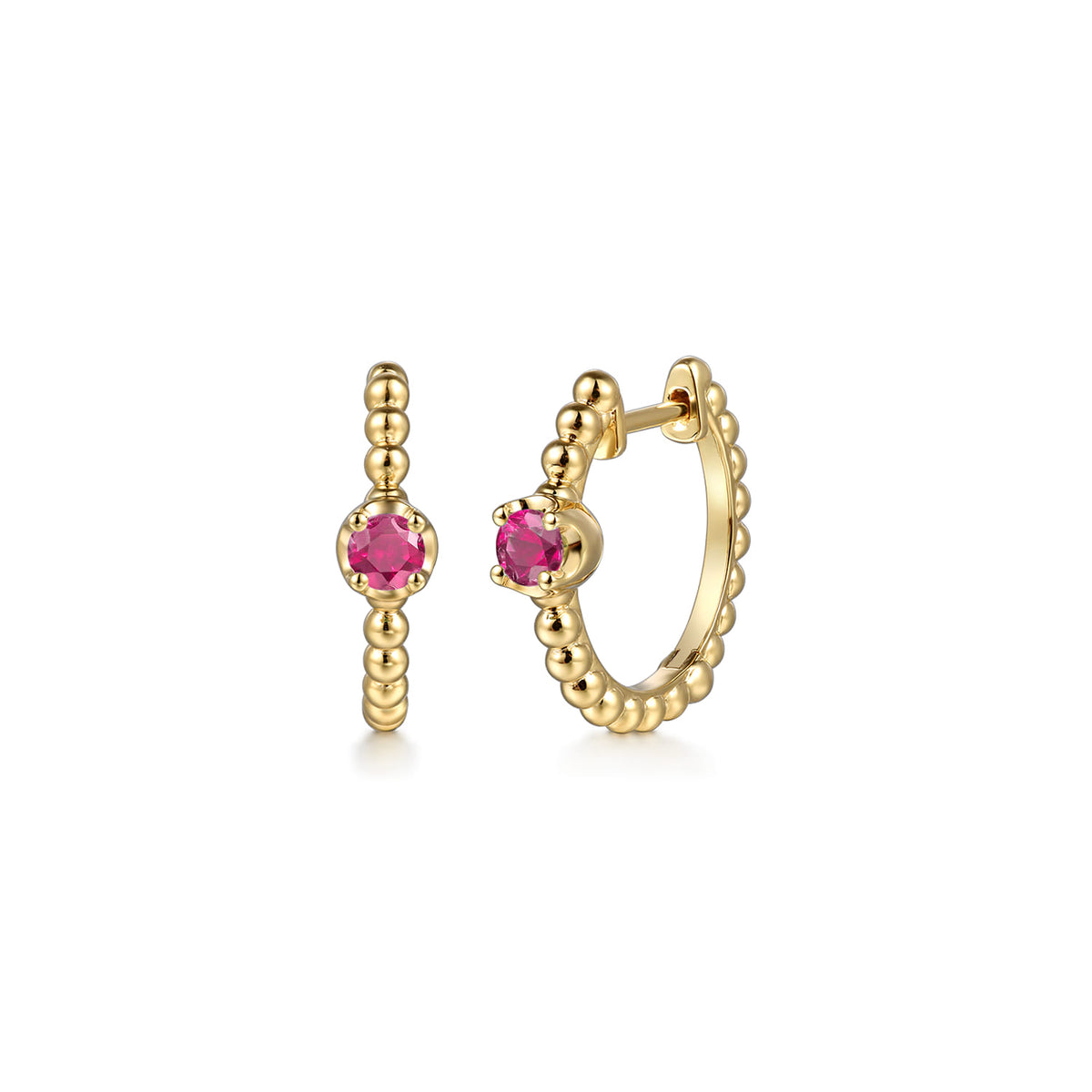 14K Yellow Gold Bujukan Ruby 15mm Huggie Earrings — Gabriel & Co. EG15184Y4JRA