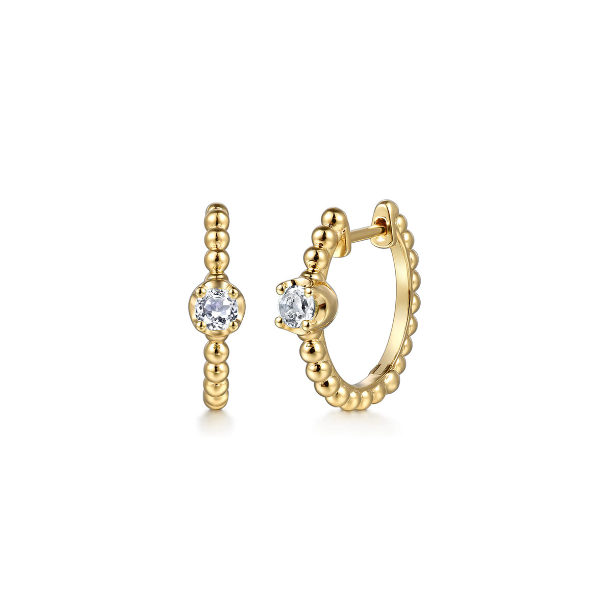 14K Yellow Gold Bujukan White Sapphire 15mm Huggie Earrings — Gabriel & Co. EG15184Y4JWS