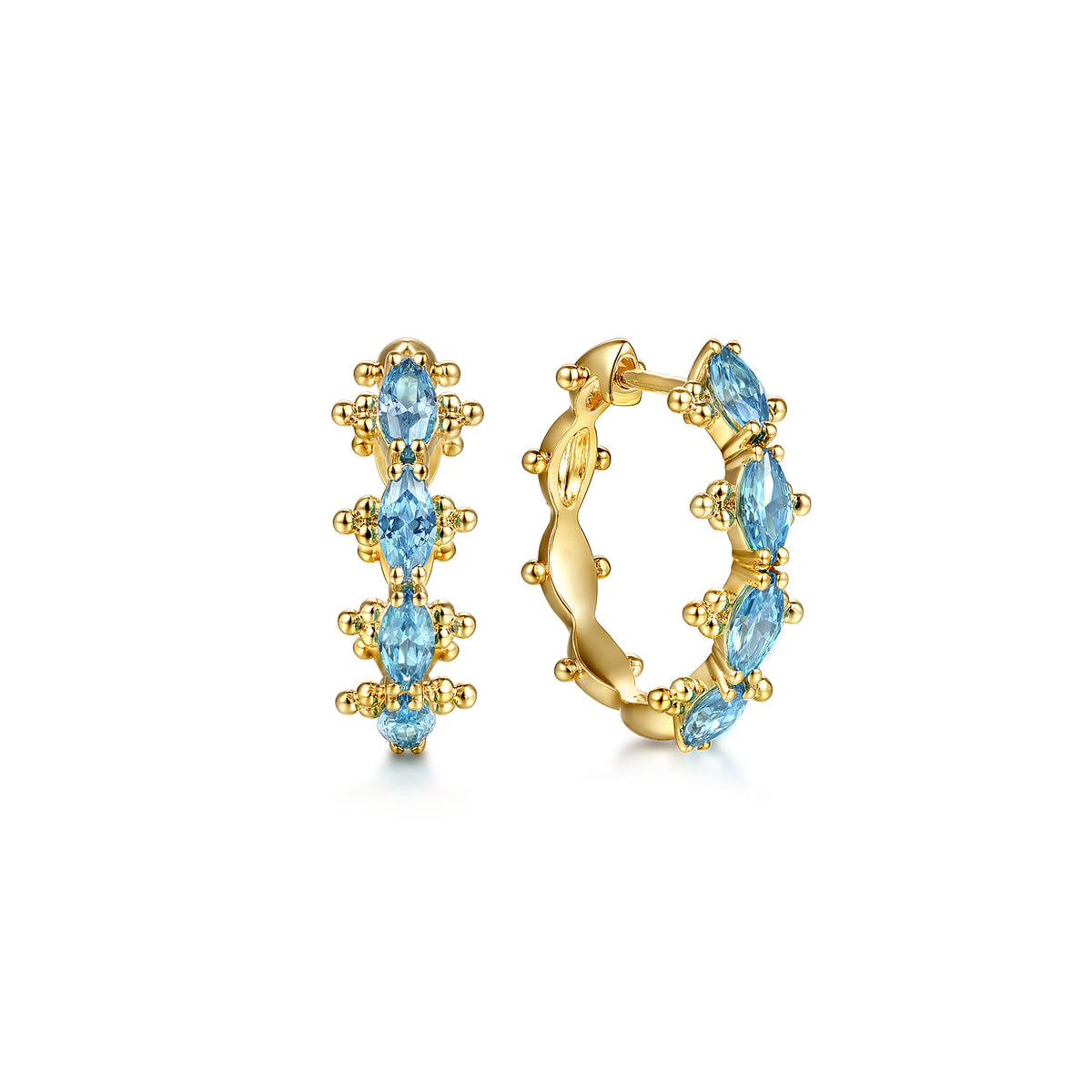 14K Yellow Gold Bujukan Blue Topaz Huggie Earrings — Gabriel & Co. EG15212Y4JBT