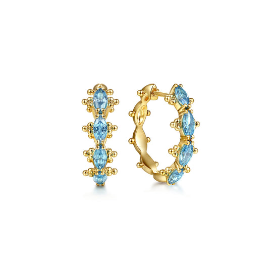 14K Yellow Gold Bujukan Blue Topaz Huggie Earrings — Gabriel & Co. EG15212Y4JBT
