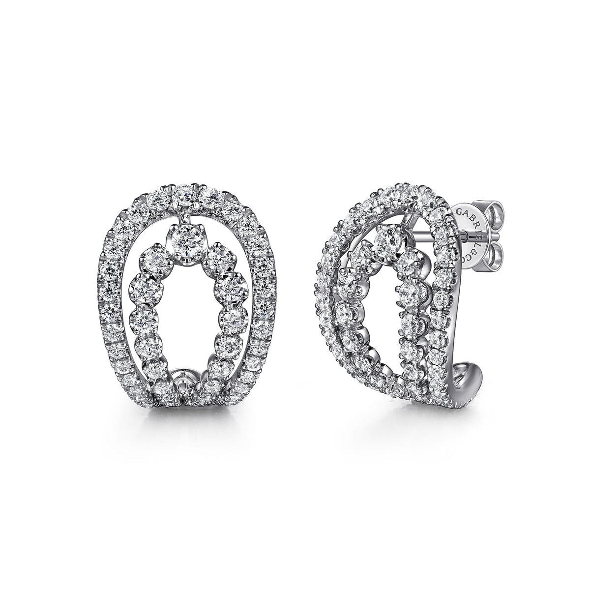 14K White Gold Graduating Diamond J Hoop Earrings — Gabriel & Co. EG15224W45JJ