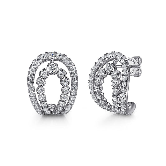 14K White Gold Graduating Diamond J Hoop Earrings — Gabriel & Co. EG15224W45JJ