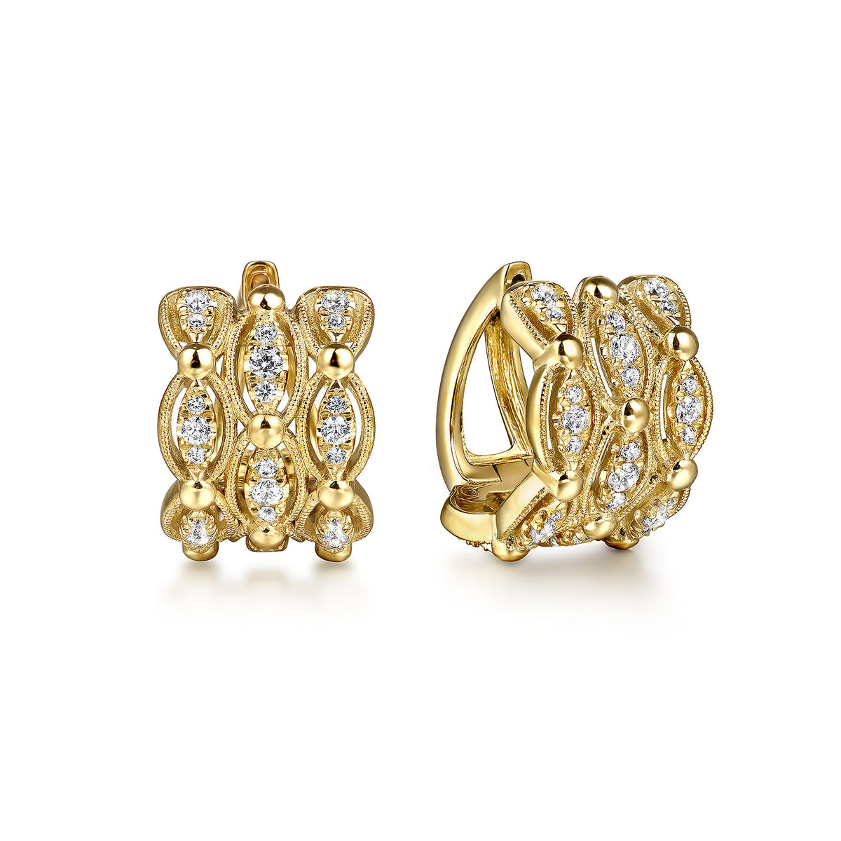 14K Yellow Gold Bujukan Multi Row Diamond Huggie Earrings — Gabriel & Co. EG15236Y45JJ