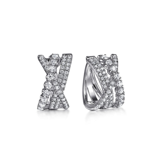 14K White Gold Diamond Criss Cross Huggie Earrings — Gabriel & Co. EG15271W45JJ
