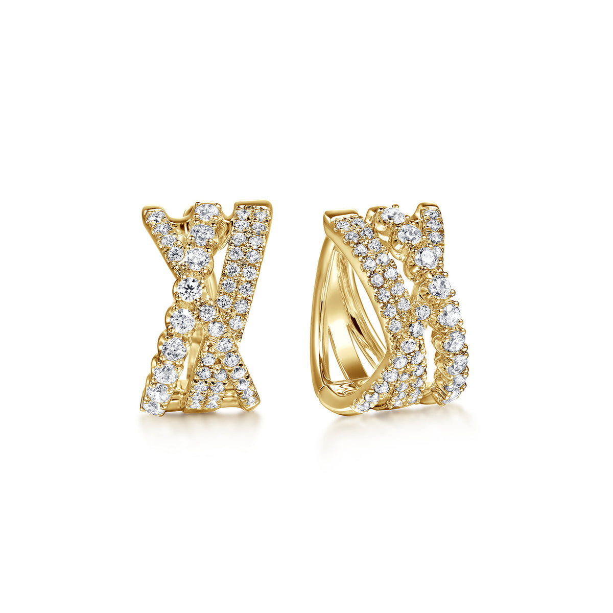 14K Yellow Gold Diamond Criss Cross Huggie Earrings — Gabriel & Co. EG15271Y45JJ