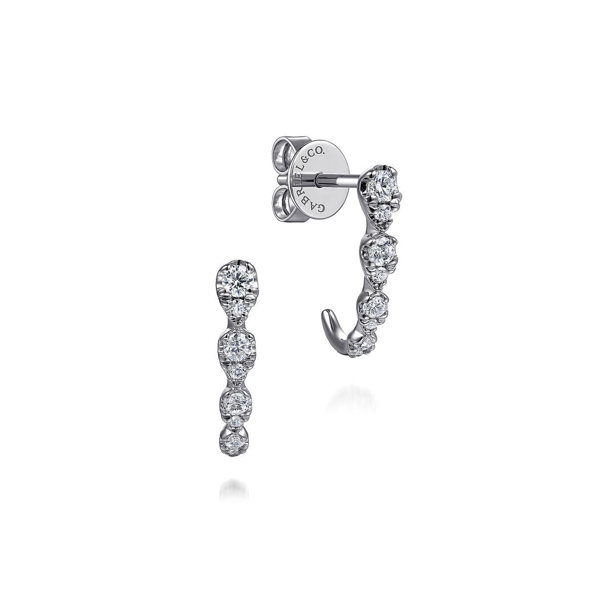 14K White Gold Graduating Diamond J Hoop Stud Earrings — Gabriel & Co. EG15274W45JJ