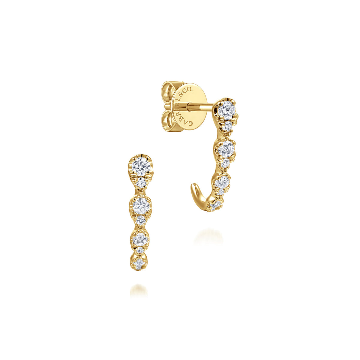 14K Yellow Gold Graduating Diamond J Hoop Stud Earrings — Gabriel & Co. EG15274Y45JJ