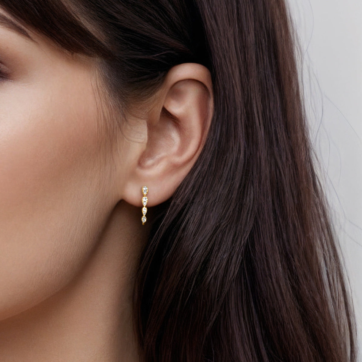 14K Yellow Gold Graduating Diamond J Hoop Stud Earrings — Gabriel & Co. EG15274Y45JJ