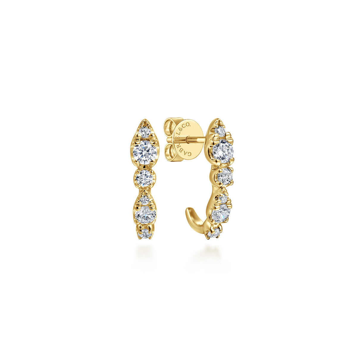 14K Yellow Gold Diamond J Hoop Stud Earrings — Gabriel & Co. EG15279Y45JJ