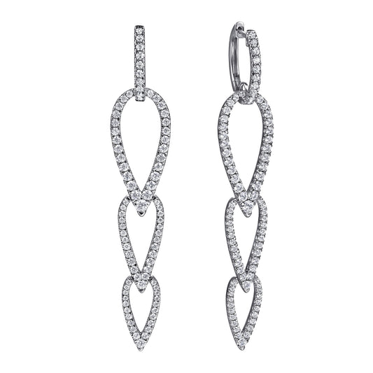 14K White Gold Diamond Pear Shape Huggie Drop Earrings — Gabriel & Co. EG15281W45JJ
