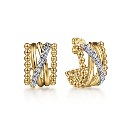 14K Yellow Gold Bujukan Diamond Criss Cross J Hoop Earrings — Gabriel & Co. EG15288Y45JJ