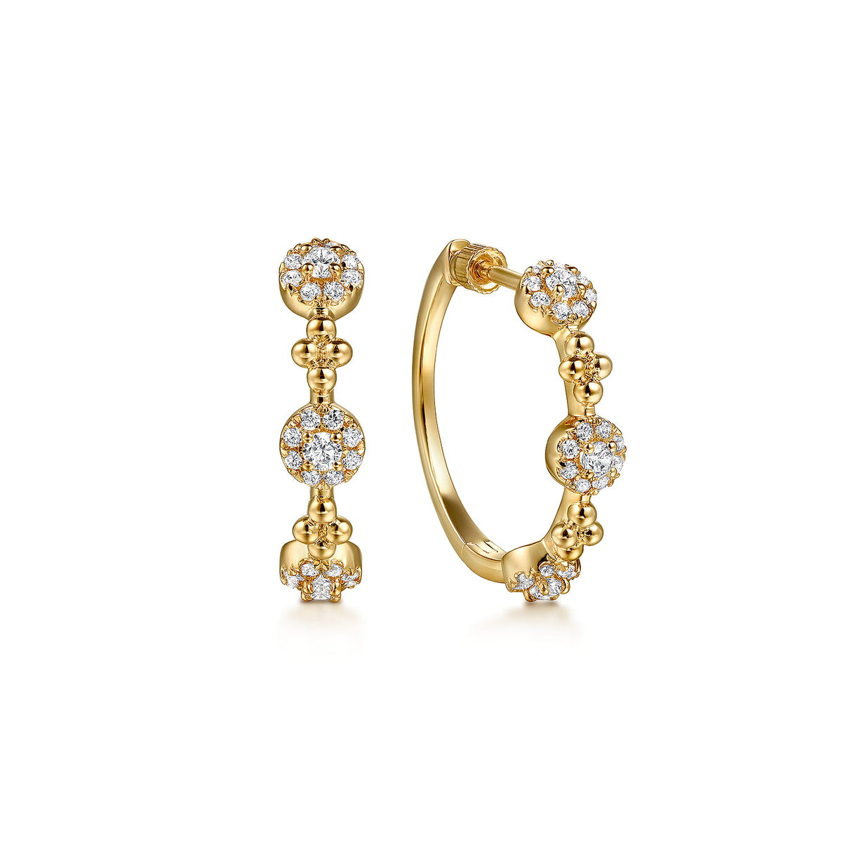 14K Yellow Gold Bujukan Diamond Cluster Classic Hoop Earrings — Gabriel & Co. EG15323Y45JJ