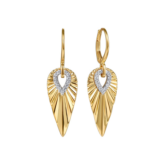 14K White & Yellow Gold Diamond and Diamond Cut Huggie Drop Earrings — Gabriel & Co. EG15347M45JJ