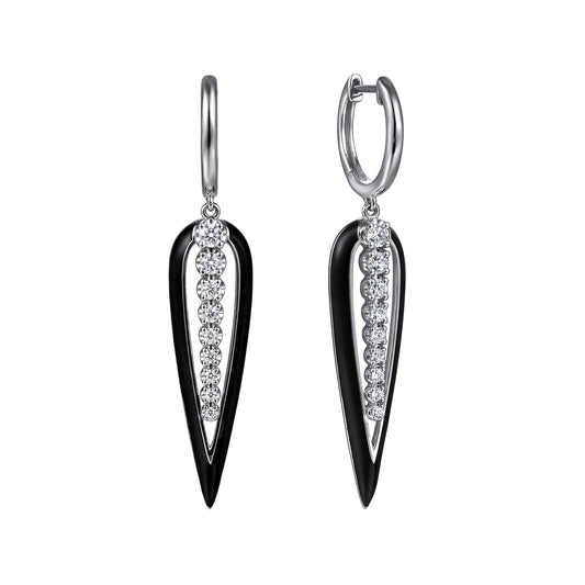 14K White Gold Graduating Diamond Huggie Drop Earrings with Black Enamel — Gabriel & Co. EG15363E8W45JJ