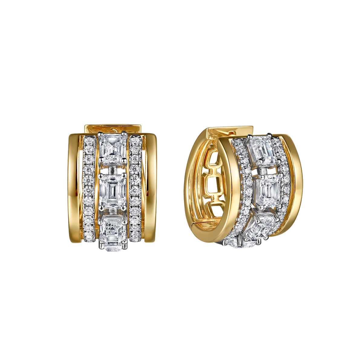 14K White & Yellow Gold Diamond 15mm Huggie Earrings — Gabriel & Co. EG15366M44JJ