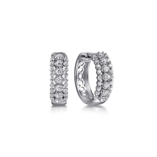 14K White Gold Multi Row Diamond Huggie Earrings — Gabriel & Co. EG15380W45JJ