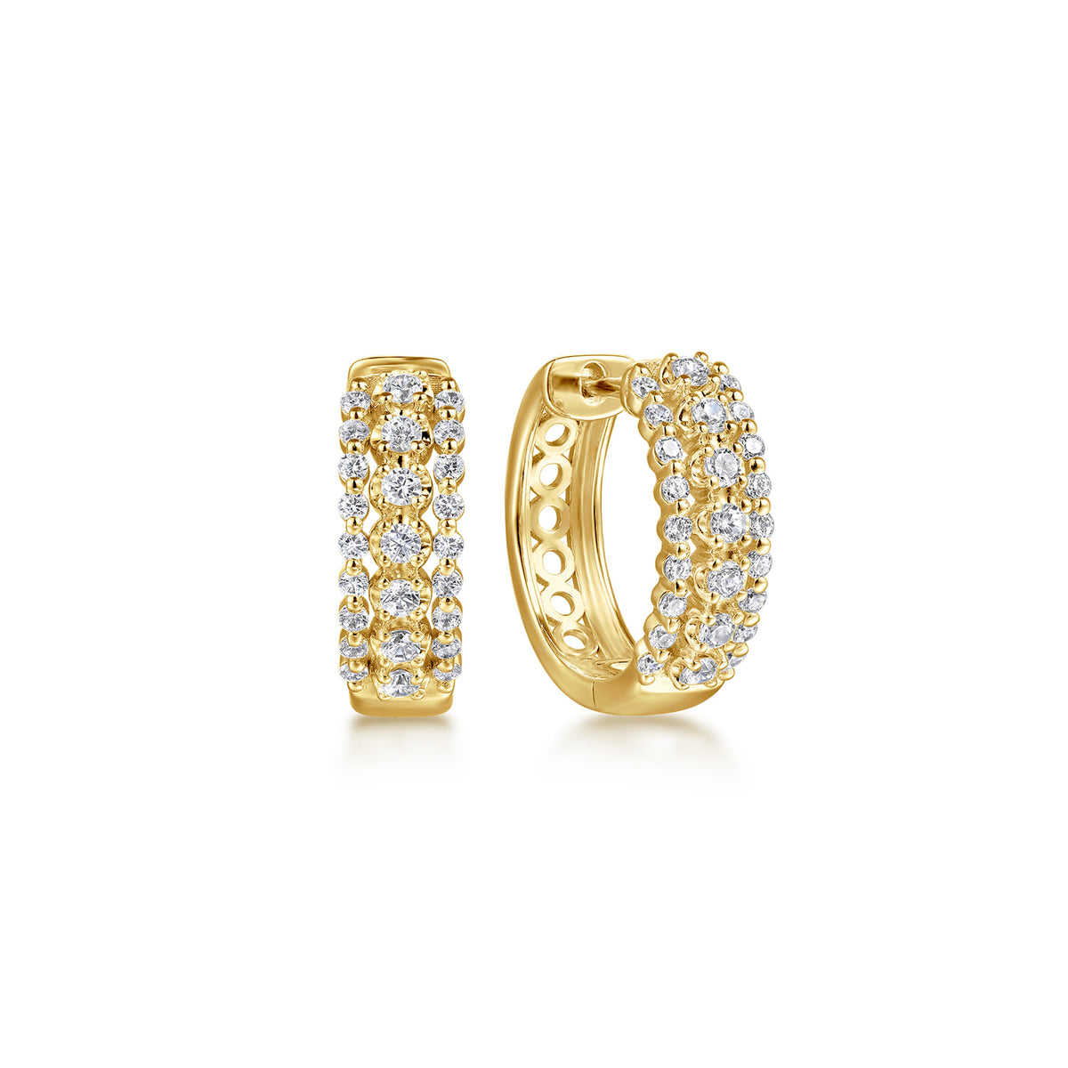 14K Yellow Gold Multi Row Diamond Huggie Earrings — Gabriel & Co. EG15380Y45JJ