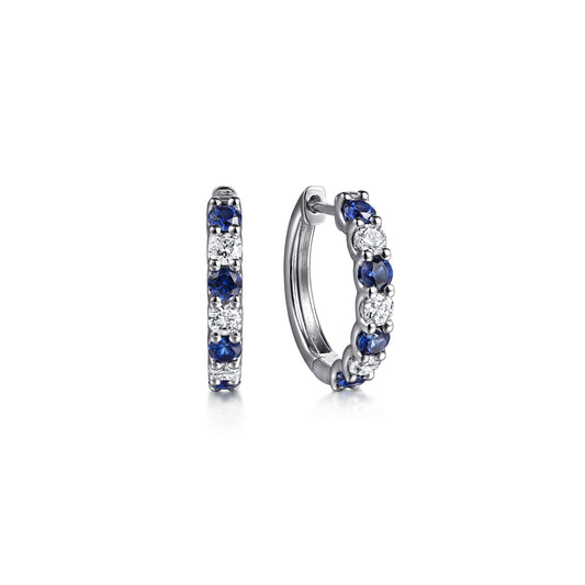 15mm 14K White Gold Diamond and Sapphire Huggie Earrings — Gabriel & Co. EG15386W45SA
