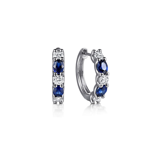 15mm 14K White Gold Diamond and Oval Sapphire Huggie Earrings — Gabriel & Co. EG15387W45SA