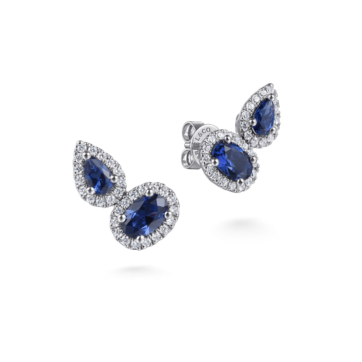 14K White Gold Toi et Moi Sapphire and Diamond Halo Stud Earrings — Gabriel & Co. EG15388W45SA