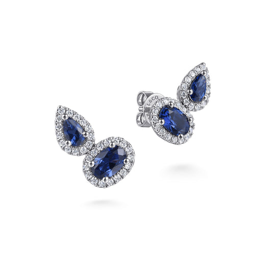 14K White Gold Toi et Moi Sapphire and Diamond Halo Stud Earrings — Gabriel & Co. EG15388W45SA