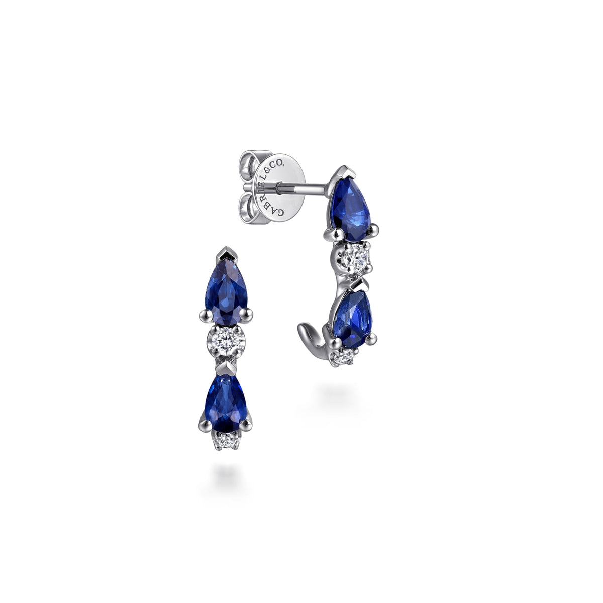 14K White Gold Diamond and Pear Sapphire J-Hoop Earrings — Gabriel & Co. EG15397W45SA