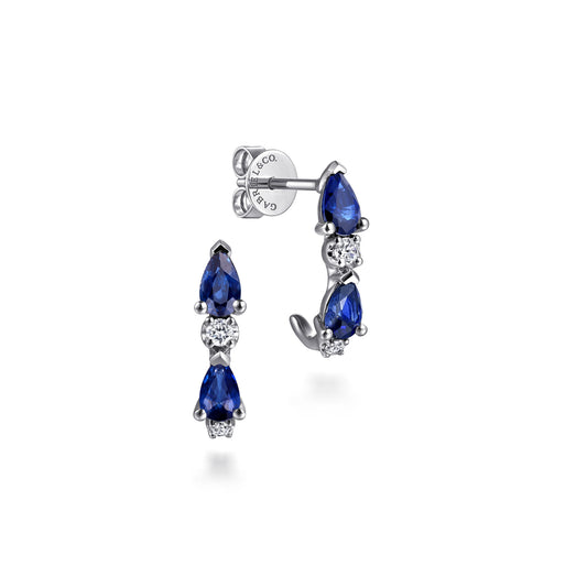 14K White Gold Diamond and Pear Sapphire J-Hoop Earrings — Gabriel & Co. EG15397W45SA