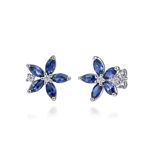 14K White Gold Diamond and Marquise Sapphire Flower Stud Earrings — Gabriel & Co. EG15398W45SA