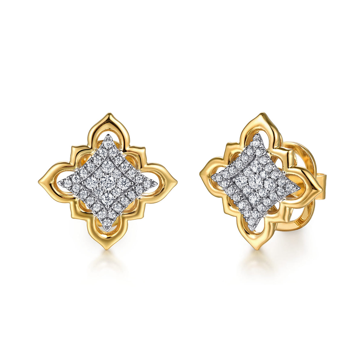 18K White & Yellow Gold Graduating Diamond Floral Stud Earrings — Gabriel & Co. EG15412M84JJ