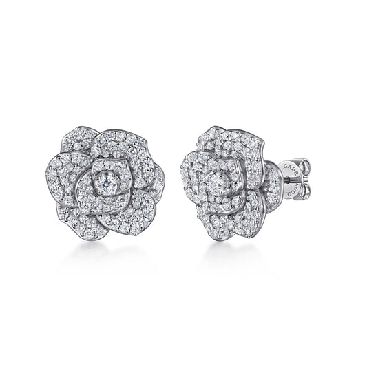 14K White Gold Diamond Floral Stud Earrings — Gabriel & Co. EG15440W45JJ