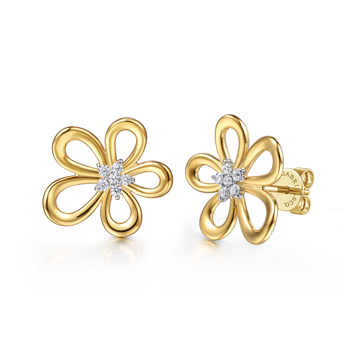 14K White & Yellow Gold Diamond Floral Stud Earrings — Gabriel & Co. EG15441M45JJ
