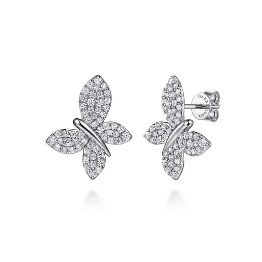 14K White Gold Diamond Butterfly Stud Earrings — Gabriel & Co. EG15442W45JJ
