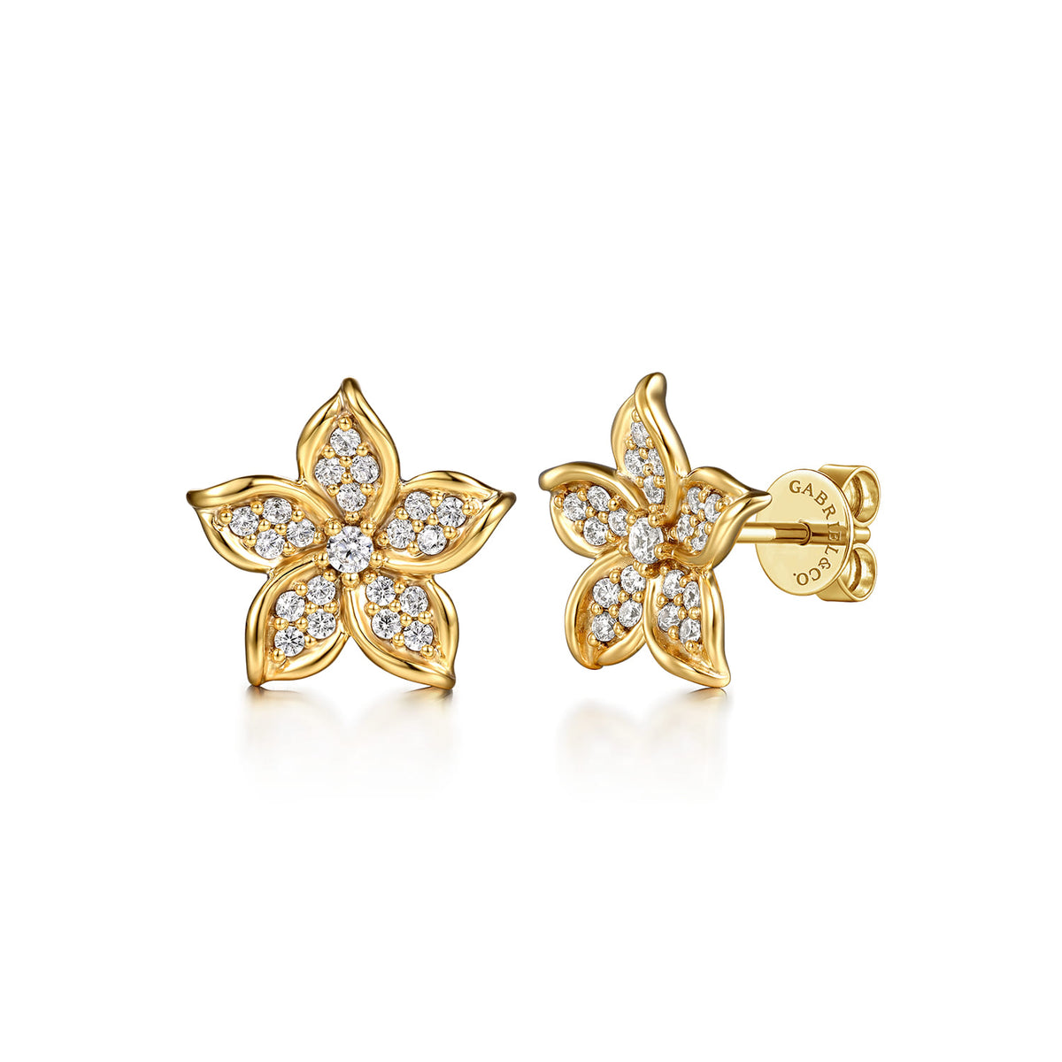 14K Yellow Gold Diamond Floral Stud Earrings — Gabriel & Co. EG15447Y45JJ