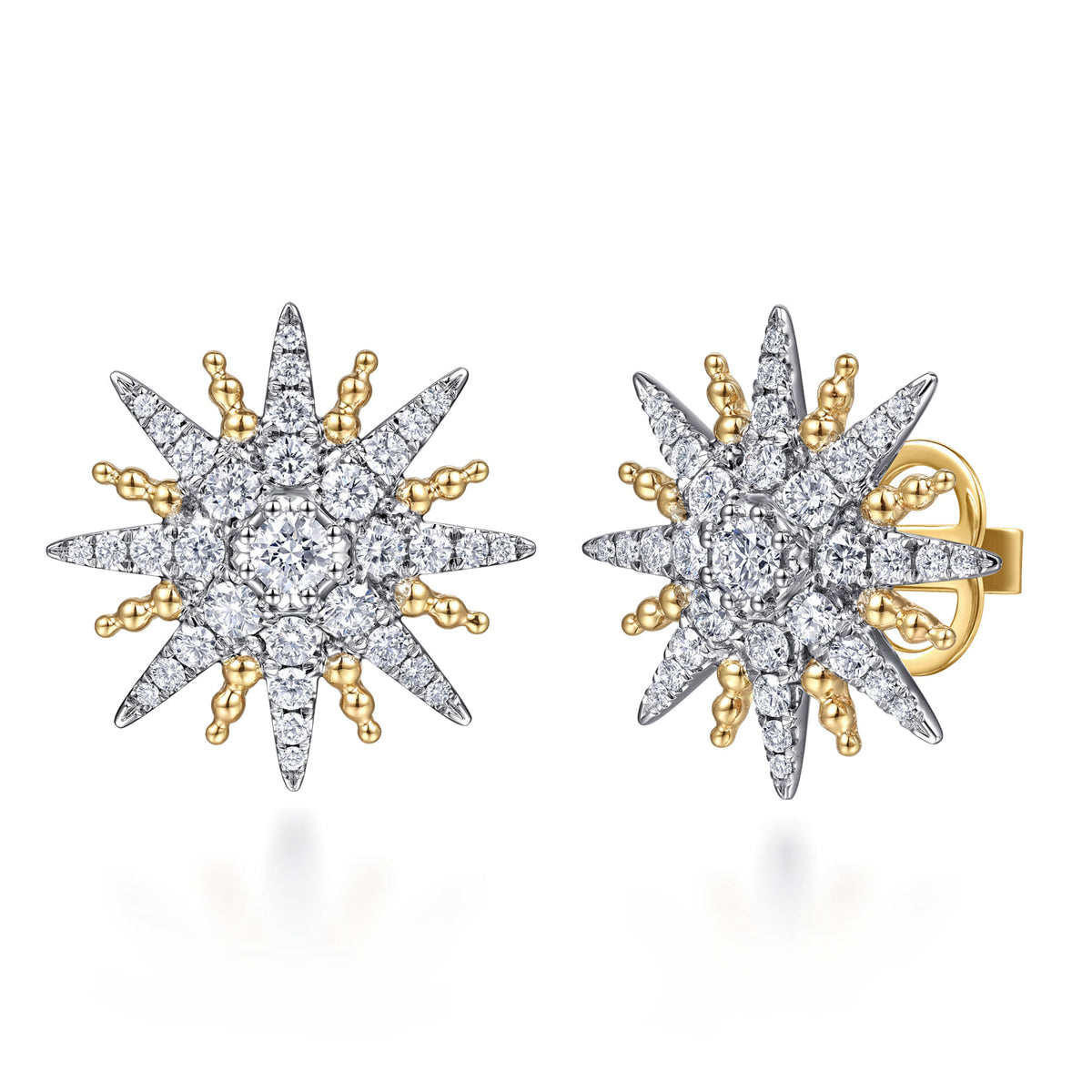 14K White & Yellow Gold Bujukan Diamond Starburst Stud Earrings — Gabriel & Co. EG15462M45JJ
