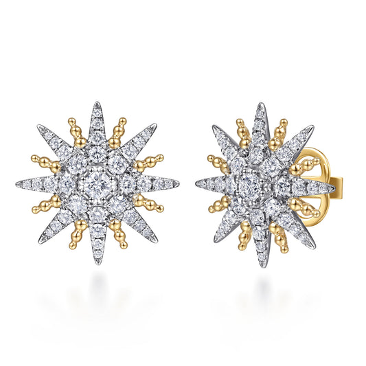 14K White & Yellow Gold Bujukan Diamond Starburst Stud Earrings — Gabriel & Co. EG15462M45JJ
