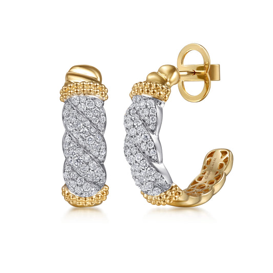 14K White & Yellow Gold Bujukan Diamond J Hoop Stud Earrings — Gabriel & Co. EG15467M45JJ