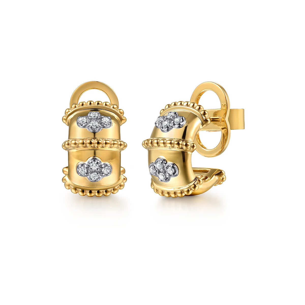 14K White & Yellow Gold Bujukan and Diamond J Hoop Earrings — Gabriel & Co. EG15471M45JJ