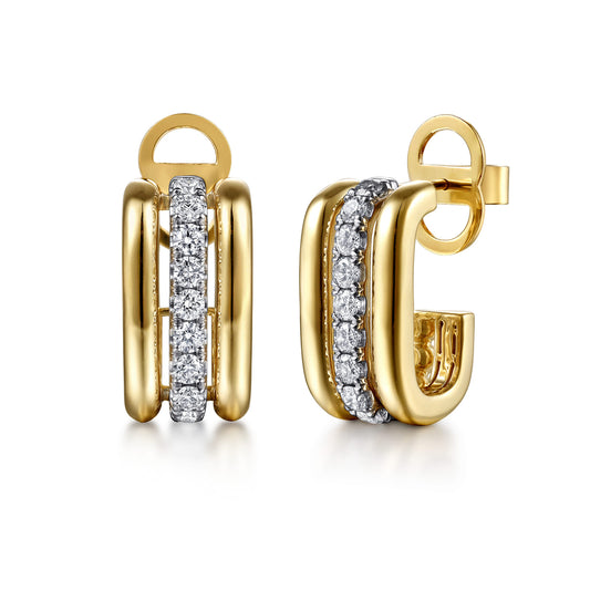14K White & Yellow Gold Bujukan and Diamond J Hoop Stud Earrings — Gabriel & Co. EG15479M45JJ