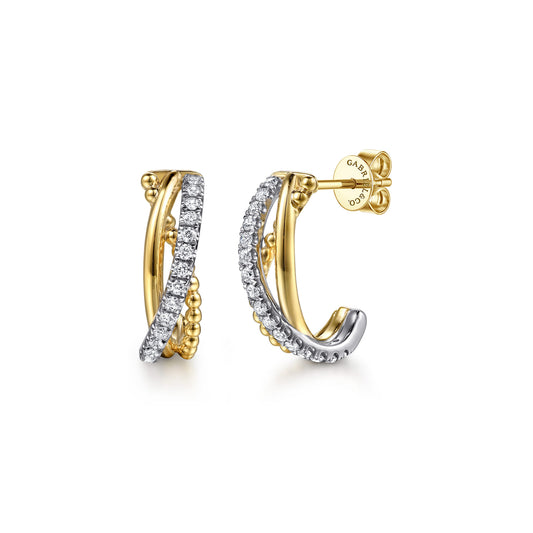 14K White & Yellow Gold Bujukan and Diamond Criss Cross J Hoop Earrings — Gabriel & Co. EG15488M45JJ