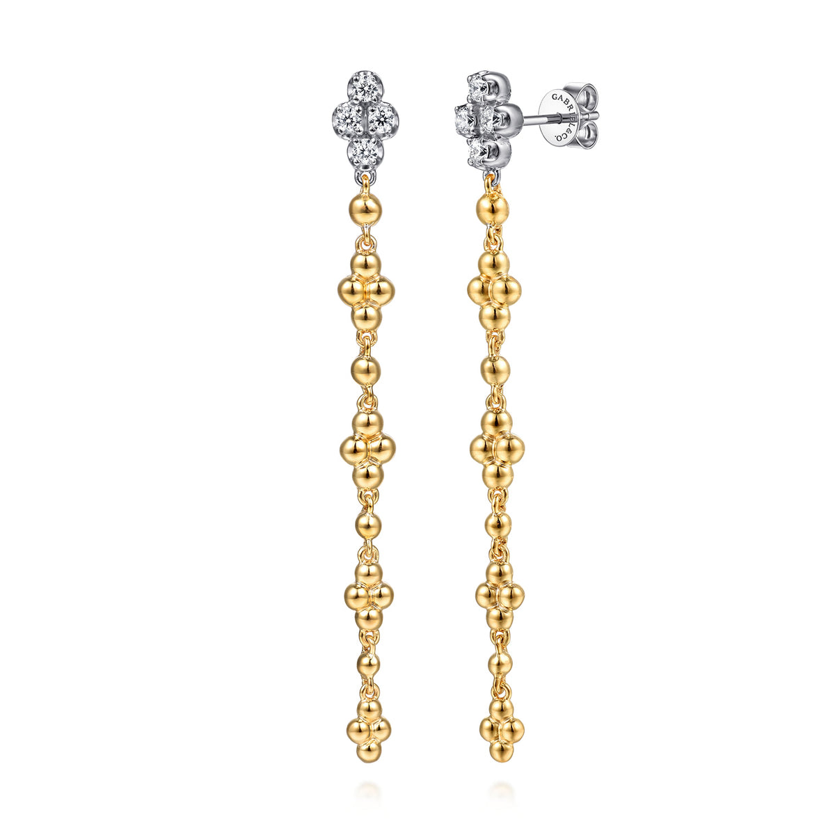 14K White and Yellow Gold Bujukan and Diamond Clover Stud Drop Earrings — Gabriel & Co. EG15490M45JJ