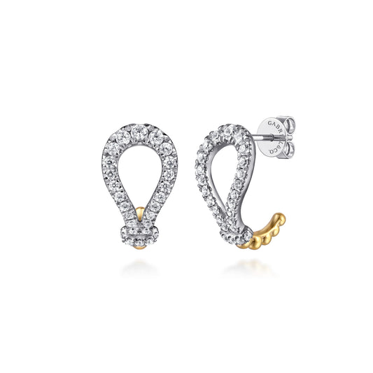 14K White & Yellow Gold Bujukan and Diamond Stirrup J Hoop Earrings — Gabriel & Co. EG15493M45JJ