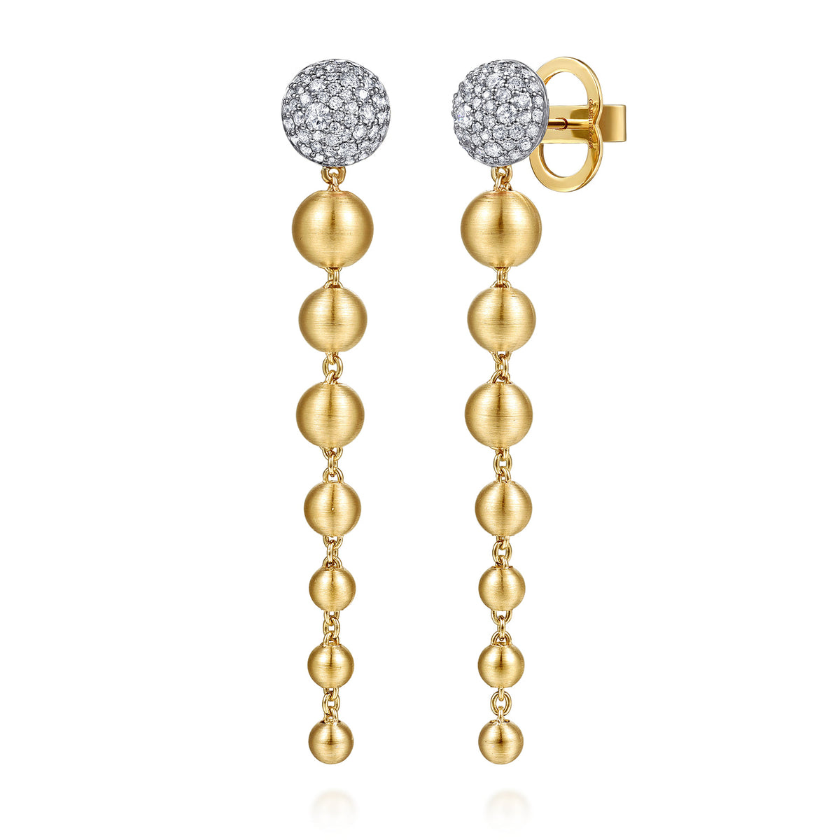 14K White & Yellow Gold Diamond and Bujukan Ball Graduating Stud Drop Earrings — Gabriel & Co. EG15505M45JJ