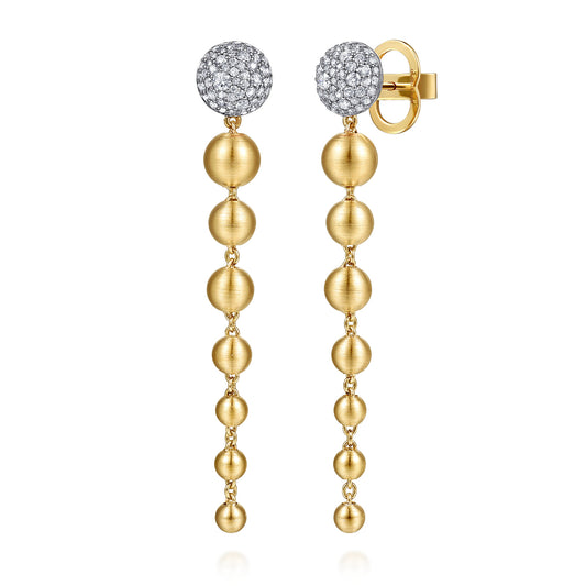 14K White & Yellow Gold Diamond and Bujukan Ball Graduating Stud Drop Earrings — Gabriel & Co. EG15505M45JJ