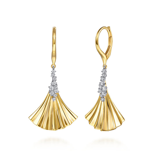 14K White & Yellow Gold Diamond and Diamond Cut Leverback Drop Earrings — Gabriel & Co. EG15517M45JJ